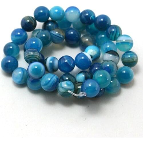 High quantity AAA+ blue stripe Onyx Round Bead natural stone Beads 4mm 6mm 8mm 10mm A string for DIY fashion charm Jewelry