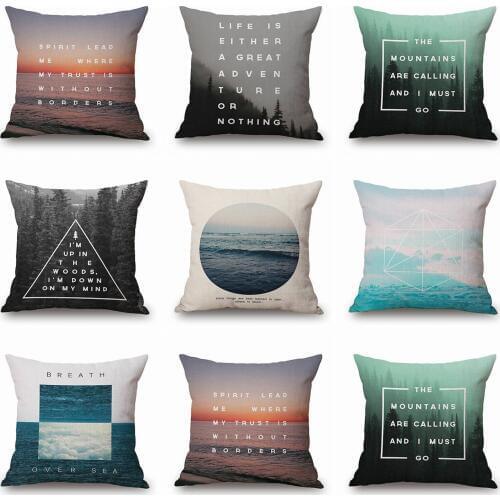 Letter Landscape Pillow Case Throw Pillowcase Cotton Linen Printed Pillow Covers For Office Home Textile