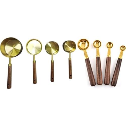 Wood Handle Stainless Steel Metal Measuring Spoon Baking Kit Kitchen Measuring Tool Measuring Cups Spoons Set
