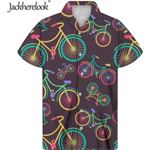 Jackherelook Plus Size Men Clothing Cuban Guayabera Shirts for Mens Vintage Bike Print Summer Tops Short Sleeve Hawaiian Shirt