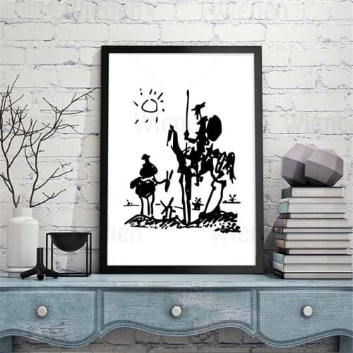 Pablo Picasso Poster Don Quixote Canvas Painting Black and White Picture for Living Room Home Decor No Frame Hanging Mural