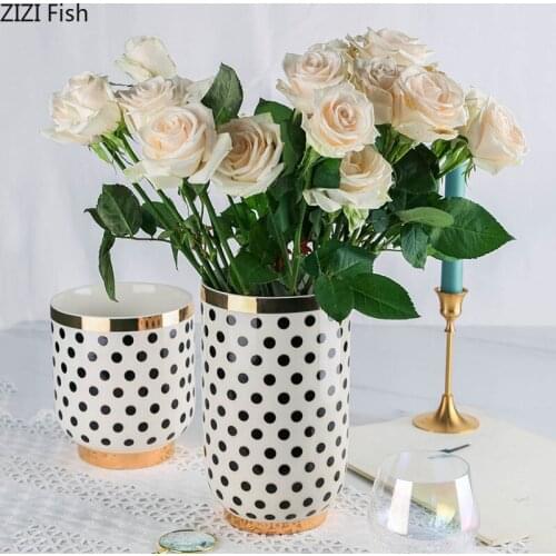 Wave Point Texture Ceramic Vase Gilded Flower Pot Desk Decoration Porcelain Flower Arrangement Floral Vases Nordic Home Decor