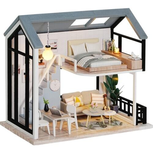 DIY Doll House Wooden Doll Houses Miniature Dollhouse Furniture Kit with LED Toys for children Christmas Gift