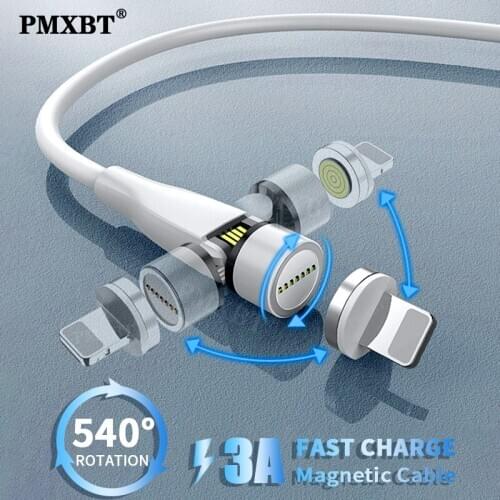 540 Degree Rotate Magnetic Micro USB Cable 3A Fast Charging Type C Cable Magnet Charger For iPhone Xiaomi Mobile Phone Data Cord