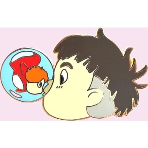 Cute Ponyo Sousuke Kiss Enamel Pins Cartoon Ponyo on The Cliff Goldfish Lapel Pin Jacket Jeans Badge Brooch Fashion Accessories