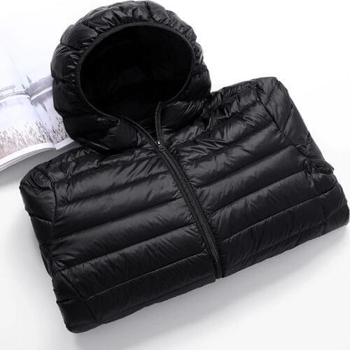 Casual mens down jacket Autumn Winter mens thin light Standing collar&hooded White duck down coat male Solid color warm outwear