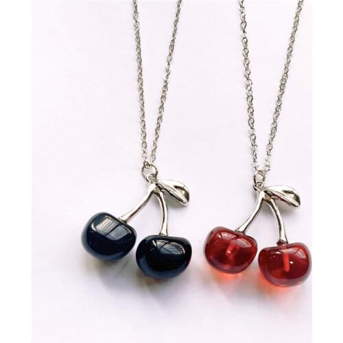 New Style Punk Red Black Cherry Pendant Metal Clavicle Chain Choker Necklace for Women Girls Birthday Party Jewellery