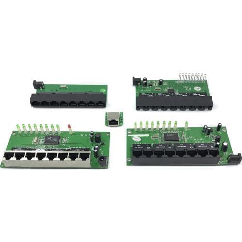 OEM factory direct mini fast 10 / 100mbps 8-port Ethernet network lan hub switch board two-layer pcb 2 rj45 1 * 8pin head port