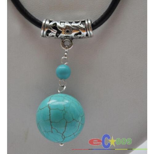 Wholesale 20mm round Natural jade ball Pendant Leather rope NECKLACE