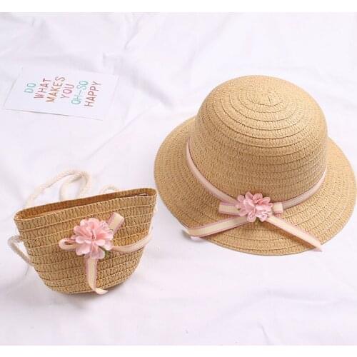 2021 Summer Baby Flower Breathable Hat Straw Hat With Handbag Bags Kids Hat Boy Girls Sun Visor UV Protection Panama Hat Gorros