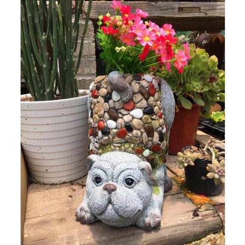 Pastoral Cement Cute Dog Flower Pot Succulent Green Plant Vase Decoration Outdoor Garden Ornaments Courtyard Figurines Crafts