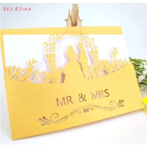Vertical Laser Cut Bride Or Groom Invitation Cards Wedding Decoration Party Invitation Card With Delicate Carved Pattern 7ZSH070