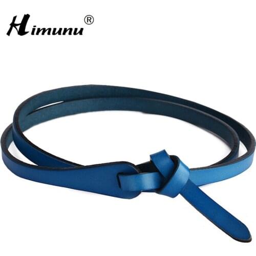 [Himunu] Fashion Belts For Women Luxury Designer Brand Belt Genuine Leather Bow Thin Women Belt 6 Candy Colors