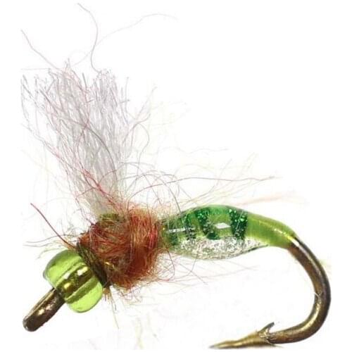 6Pcs/Set Fishing Copper Bead Head Lure Nymph Flies Trout Artificial Fly Fishing Bait Single Metal Barbed Hook Fishing Lures Kits