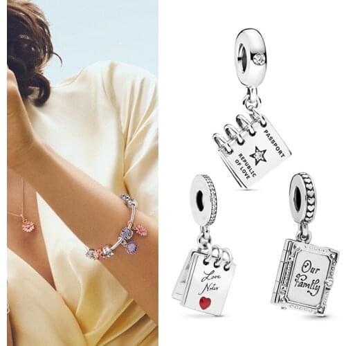 Original 925 Sterling Silver Charm Mothers Love Family Book Pendant Fit Pandora Women Bracelet & Necklace Diy Jewelry