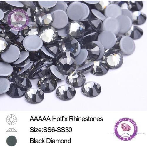 A++ Grade Black Diamond Hotfix Rhinestone Flatback Iron On Crystal Strass For Clothing DIY Craft SS6-SS30