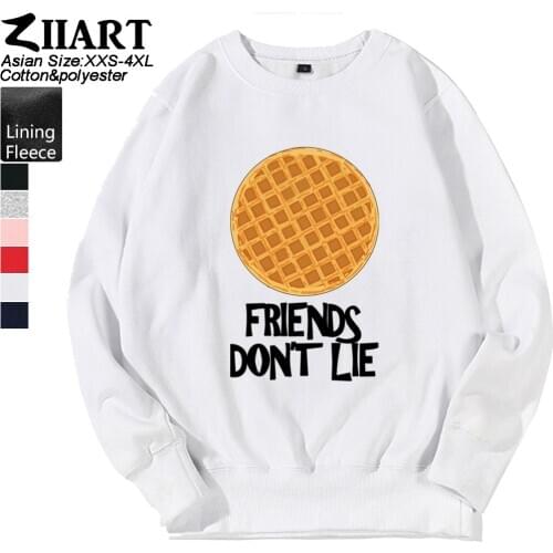 Stranger Things FRIENDS DON'T LIE Upside Down Heart Ribbon Waffle Love Cooki Boy Man Crew Neck Sweatshirt Fleece Pullover ZIIART