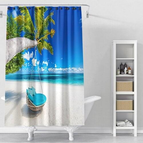3D Print Hawaii Sandy Beach Style Waterproof Shower Curtains Home Summer Vacation Decoration Bathroom Polyester Fabric Adult