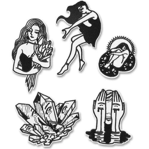 Girl Flower DIY Iron On Cloth Embroidered Badges Abstract Kids Patch For Clothes Stickers White