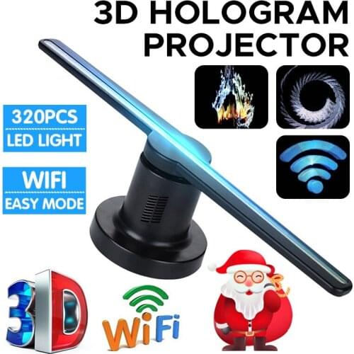 High Tech Wifi 3D Hologram Projector Fan Holographic Player Store Signs Lamp 224 LEDs with 16G TF Kit 42cm Advertising Shop Logo