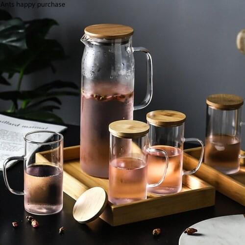 Japanese Glass Tea Set High Capacity High Temperature Resistance Glass Kettle Home Use Flower Teapot Water Bottle with Tray