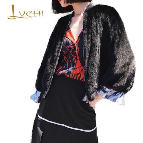 LVCHI Winter 2019 New Motorcycle jacket Real Mink Fur Coat Womens Long Sleeve Jacket Coat Short Loss Both sides Wear Mink Coats