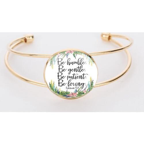 SUTEYI Fashion Round Dome Glass Jewelry Bible Scripture Bracelet Bangle Flower Open Bangles For Women