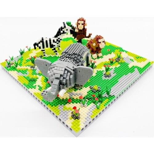 1980PCS 6628 Animal World Elephant Zebra Monkey Horse Flower Model DIY Mini Diamond Blocks Bricks Building Toy for Children