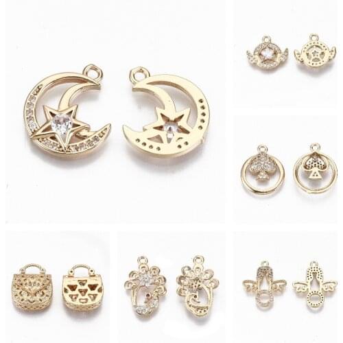 2pcs Animal Star Heart Cubic Zirconia Charms Long-Lasting Plated Light Gold Color Pendants For DIY Making Jewelry Accessories