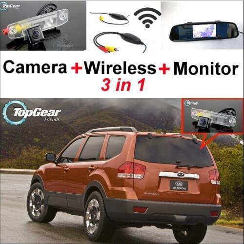 3 in1 Special Rear View Camera + Wireless Receiver + Mirror Monitor DIY Backup Parking System For KIA Borrego Mohave 2008~2014
