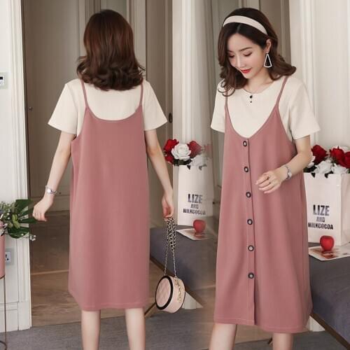 3665# T shirt + Dress Maternity Clothes Cotton Loose Stylish Short Sleeves Dress for Pregnant Women Pregnancy Clothes