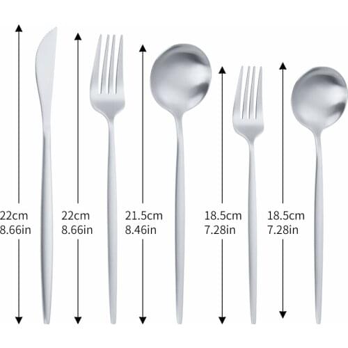 5Pcs Matte Silver Stainless Steel Cutlery Tableware Set Dinnerware Dinner Flatware Set Forks Knives Spoons Set Safe Silverware