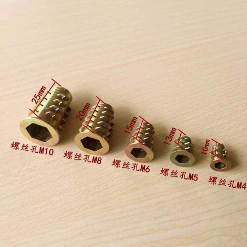 50Pcs M4 M5 M6 M8 Zinc Alloy Thread For Wood Insert Nut Flanged Hex Drive Head Furniture Nuts