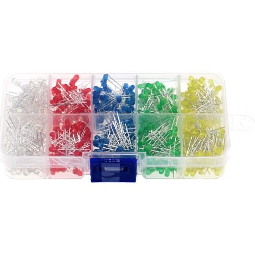 500Pcs 3mm LED Light White Yellow Red Blue Green DIY Assortment Diodes Kit
