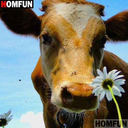 HOMFUN 5D Diamond "Animal Cattle" Diamond Embroidery Full Round/ Square Diy Diamond Painting Cross Stitch Home Decor A26090