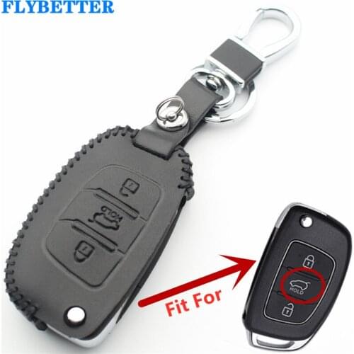 Genuine Leather 3Button Flip Key Case Cover For Hyundai Santa Fe/Elantra/Solaris/I20/I10/Creta/Getz L364
