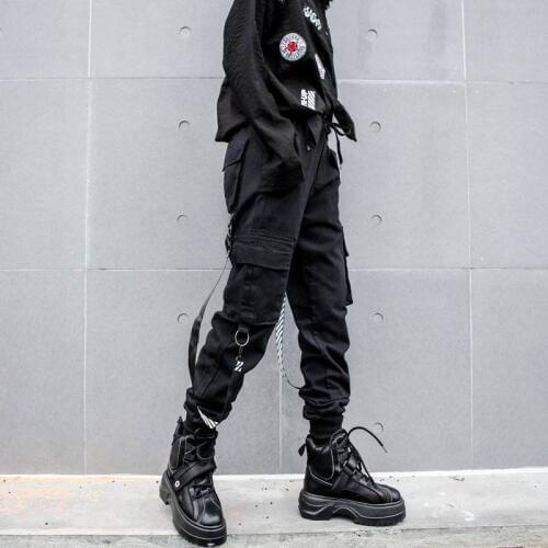 Black Cargo Pants Women Patchwork Loose Streetwear Pencil Pants Fashion Cool Hip Hop Womens Trousers Casual High waist Pants