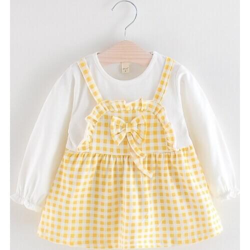 Kids Clothes Girls Long Sleeves Fall Dresses Baby Bow Plaid Overalls Party Tutu Dress Children Birthday Outfits for 1-3 Years