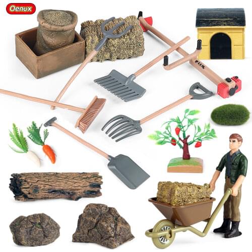 Oenux Farm Scene Series Animals Model Simulation Home Decoration Palm Trees Shove Action Figures Figurine Miniature Cute Kid Toy