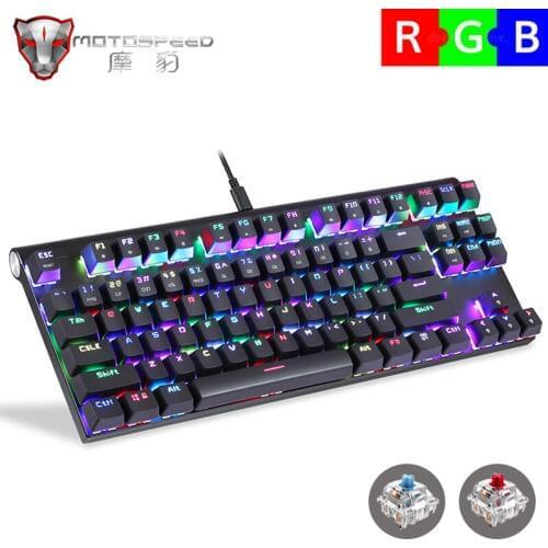 Portable Motospeed CK101 Mechanical Gaming Keyboard 87 Key USB Wired RGB Blue Red Switch LED Backlit Keyboard for Computer Gamer