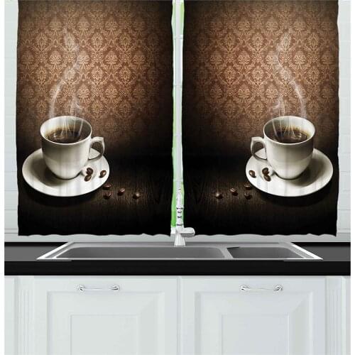 Coffee Kitchen Curtains Hot Coffee Cup Living Room Decoration Curtains Bedroom Window Drapes Curtains for Kitchen