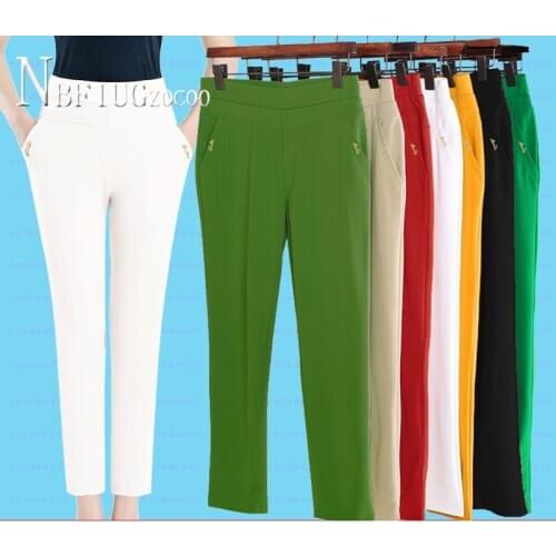 Middle-aged Summer Thin Ankle Length Women Pants Elastic High Waist Mother Style Female Trousers