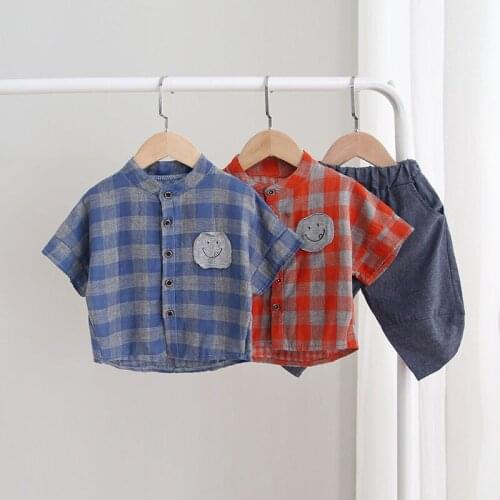 Hot Sale 100% Cotton Clothing for Boy Casual Kids Clothing Sets Plaid Shirt Childrens Clothing Short Family Clothing Sets 1-5 Y
