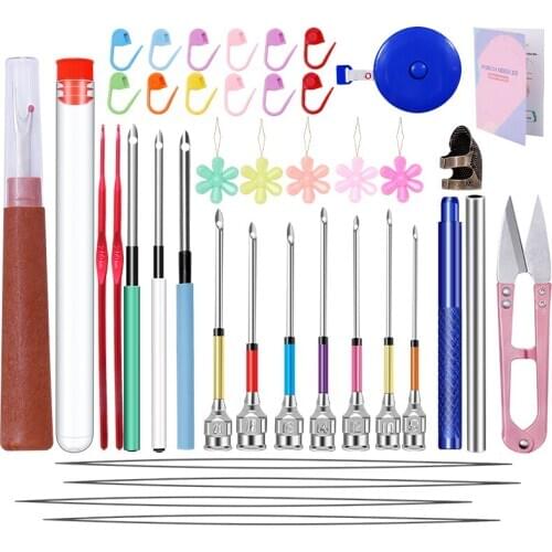 MIUSIE 43Pcs Punch Needle Pen Tool Stitching With Instruction Threader and Thimble DIY Sewing Knitting Patchwork For Embroidery
