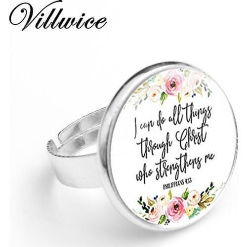 VILLWICE Fashion Bible Verse Ring Philippians 4:13 I can do all things through Christ Inspirational Jewelry Christian Gifts