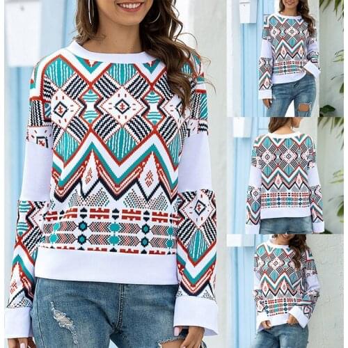 Fashion Women T Shirts Print Tee Shirt Loose Long Sleeve Tops Pullover Casual Vintage Tops for Women