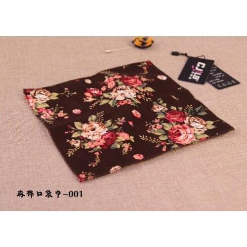 Mens pocket square cotton and linen small square scarf big flower pattern trendy style banquet trendy boy nightclub