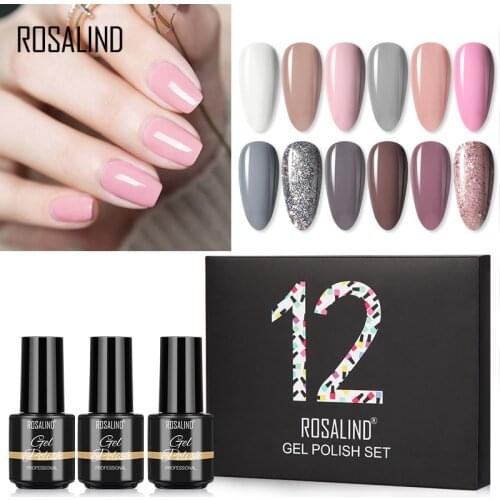 ROSALIND Gel Polish Nail Kit 12/10/6PCS Semi Permanent All For Manicure Set Hybrid Varnishes Base Top Primer Nail Art Polish Set