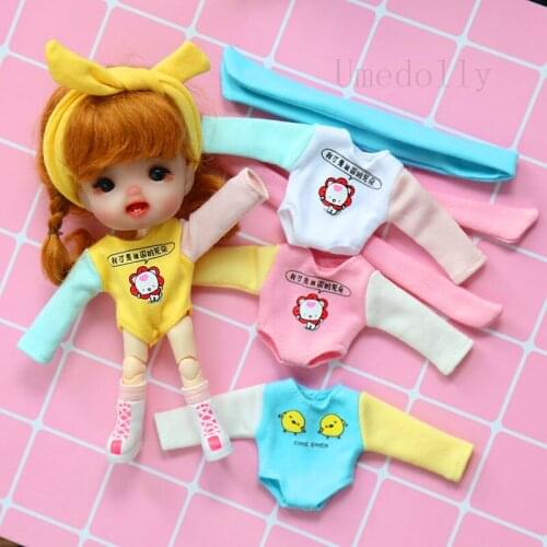 1 Set Handmade Lovely OB11 Doll Outfits Headwear + Bodysuits for Obitsu 11, 1/12 BJD Doll Clothes Accessories