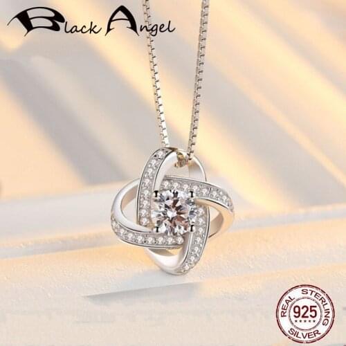 BLACK ANGEL New Arrivals 925 Sterling Silver Shiny CZ Crystal Four Clover Pendant Necklaces for Women Jewelry Christmas Gift
